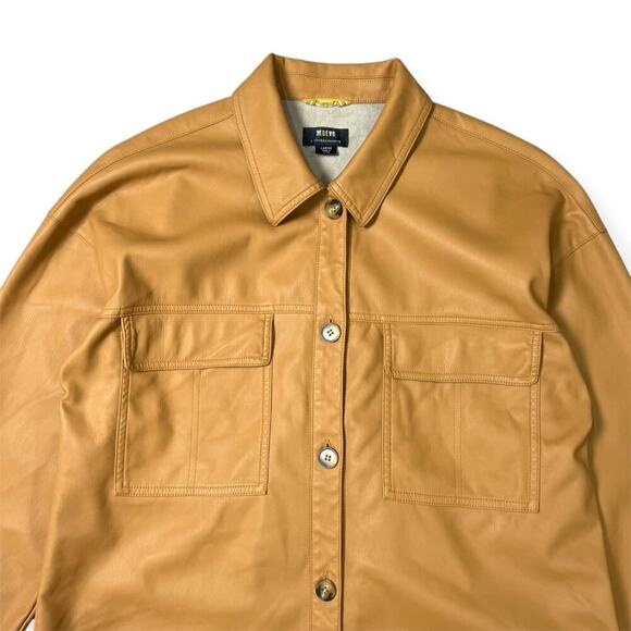 Anthropologie Maeve Faux Leather Shirt Jacket SIZE L Tan Gold Shacket Pocket - Picture 6 of 16